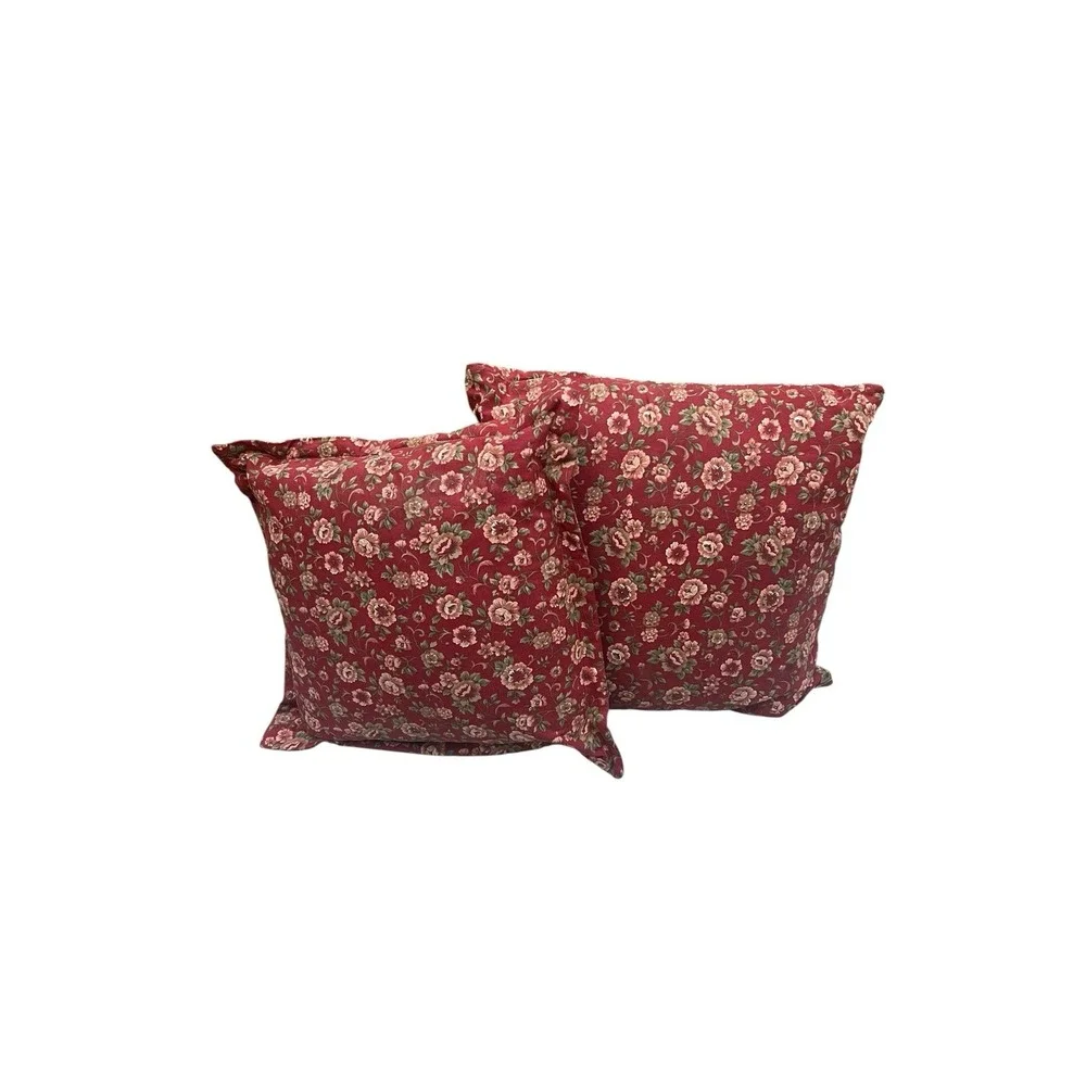 Set 2 Handmade Floral Throw Pillows Red Cottage Farmhouse 17